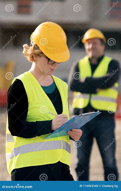 Female Civil Engineer At Work On Construction Site Stock Photo Image