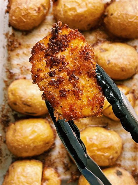 Oven Roasted Crispy Parmesan Crusted Potatoes Easy One Pan Side Dish