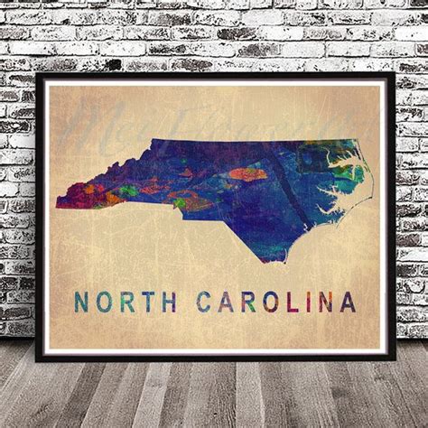 Vintage North Carolina State Watercolor Map Watercolour Etsy