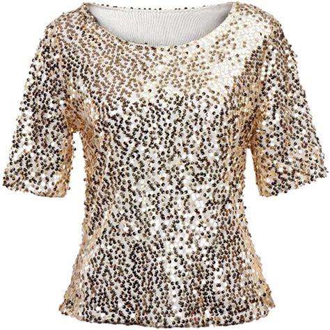 Women S Sequins Tops Sparkle Coctail Party Casual Blouse Tee Crop Tops