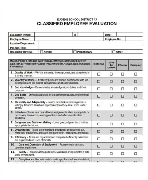 Downloadable Free Employee Evaluation Form Template Word
