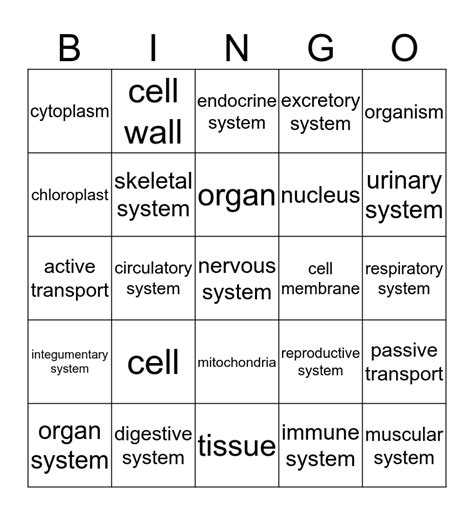 Organization Of Life Unit Bingo Card