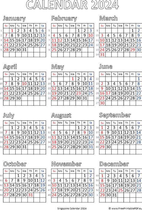 Calendar 2024 Singapore Free Printable Pdf