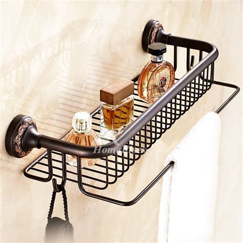 Black oil rubbed bronze bathroom shower caddy corner wire basket storage shelves. Designer Oil-Rubbed Bronze Wall Mounted Bathroom Shelves