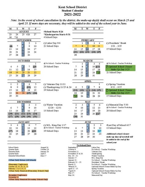 Kent School District Calendar 2021 2022 In Pdf Download Here