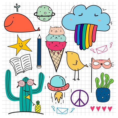 Hand Drawn Doodle Lovely Vector Set Doodle Funny Clipart Set Etsy