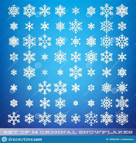Set Of 64 Original Beautiful Snowflakes Graphic Winter Object