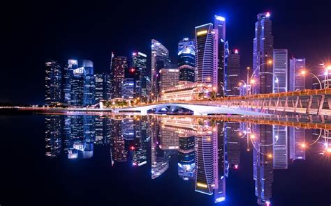 Descargar fondo de pantalla hermosa vista nocturna hd. Descargar fondos de pantalla Singapur, 4k, paisajes ...