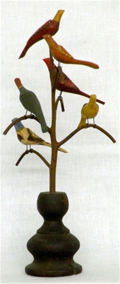 Folk Carving Strawser Daniel And Barbara Bird Tree 6 Birds Signed