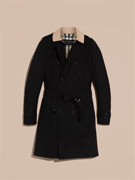 Contrast Collar Cotton Gabardine Trench Coat In Black Men Burberry