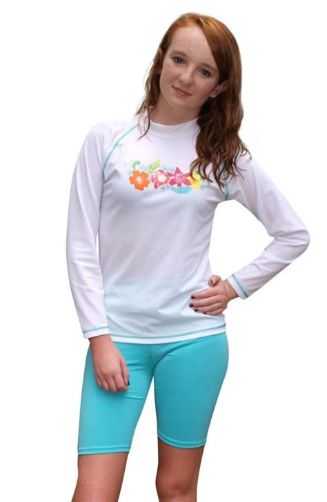 Sun Emporium Girls Long Sleeve Uv Sun Protective Rash Guard Swim Shirt And Shorts 2 Upf Spf