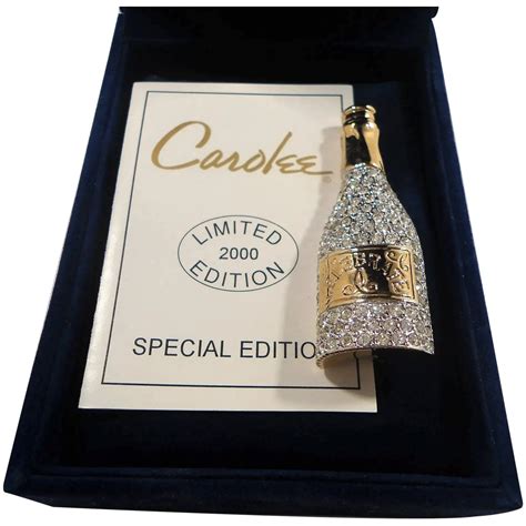 Carolee Goldtone Rhinestone Champagne Bottle Brooch Limited Edition Mib