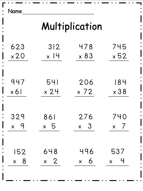 Multiplication Three Digit By One Digit Worksheet