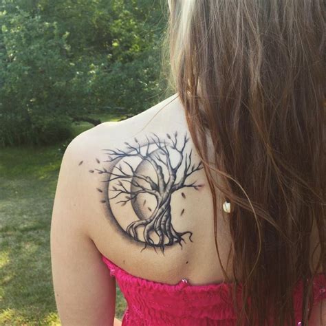 Tree Tattoo With Crescent Moon Shoulder Tattoos For Women Cool