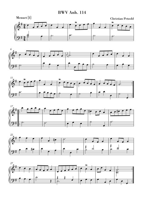 Bach Minuet In G Major And G Minor Bwv Anh 114 115 Original Version Sheet Music Johann