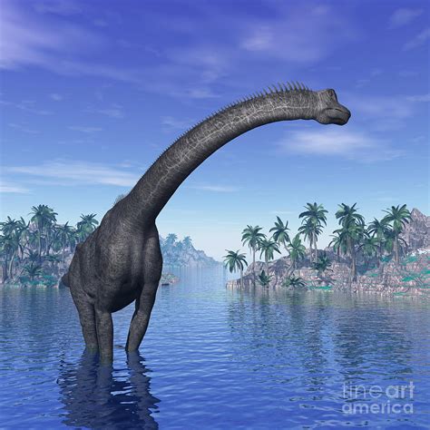 Brachiosaurus Dinosaur In A Tropical Digital Art By Elena Duvernay