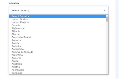 Country Dropdown List With Country Name Country Code And Dial Codes