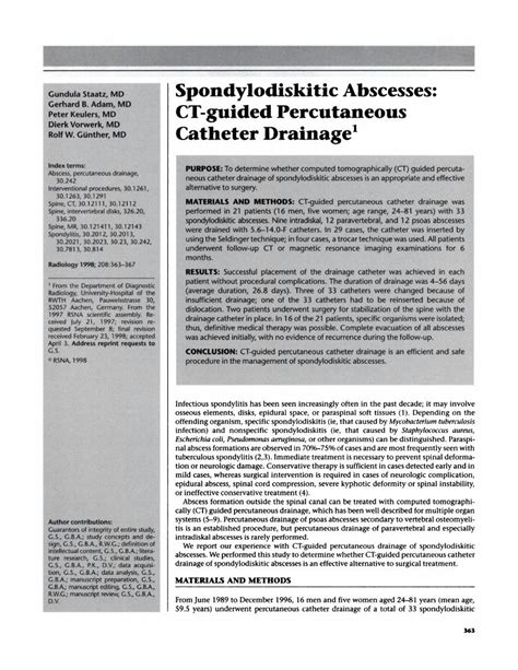 Pdf Spondylodiskitic Abscesses Ct Guided Percutaneous Catheter