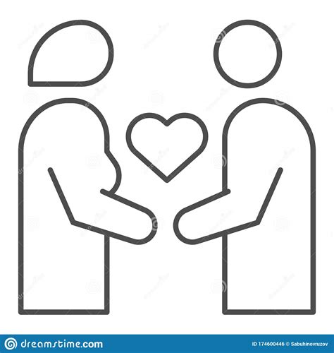 Couple In Love Simple Thin Line Icon Woman And Man With Heart Shape