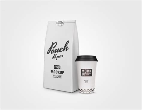 Premium Psd White Cup And Pouch Mockup