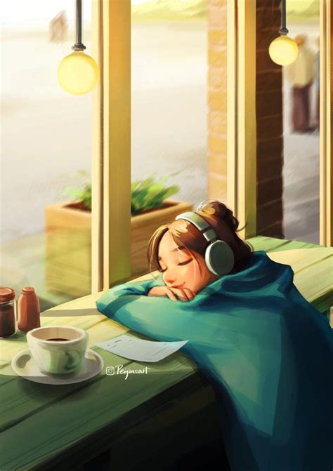 Cozy Afternoon Art Print Girl Listening Music Chilling Etsy Girls