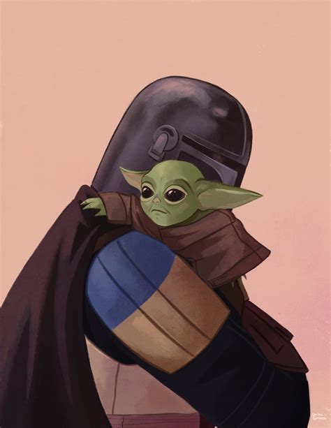 Baby Yoda And The Mandalorian Illustration By Carina Guevara Dad Art