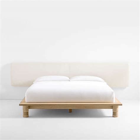 Revival Oak Wood Platform King Bed With Upholstered Headboard By Athena