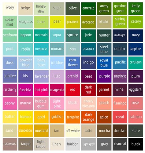 Printed Color Chart Etsy Color Chart Color Chart