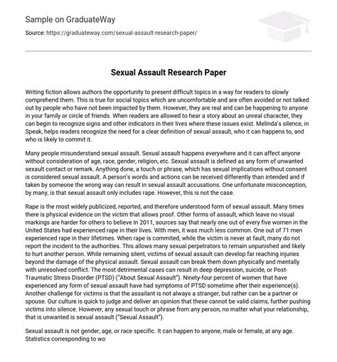 ⇉sexual Assault Research Paper Essay Example Graduateway