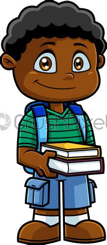 Sonriente Afroamericano Escolar Chico Personaje De Dibujos Animados Con Mochila Vector De