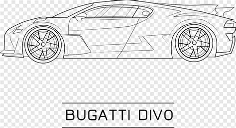 Bugatti Divo Coche Modelo Negro Blanco Contorno Vista Lateral Png