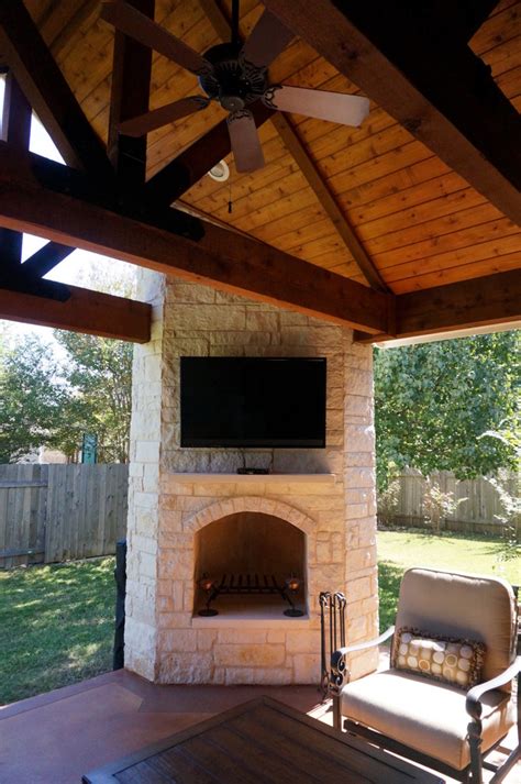 Round Rock Tx Covered Patio With Cozy Corner Fireplace Eclectic