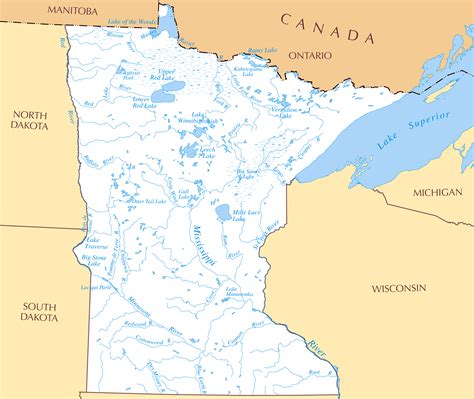 Large Rivers And Lakes Map Of Minnesota State Minnesota State Usa
