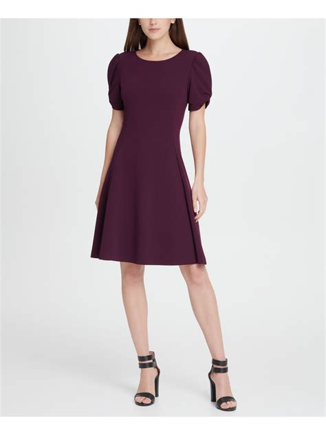 Dkny Womens Purple Short Sleeve Above The Knee Fit Flare Dress Size