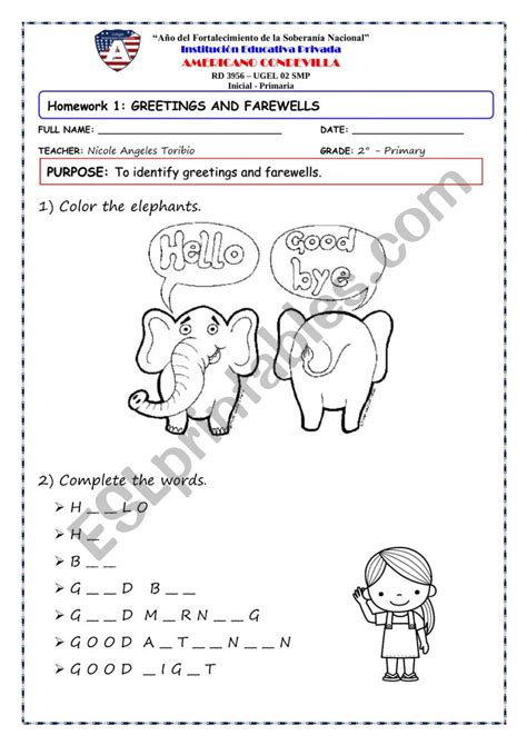 English Worksheets Greetings And Farewells