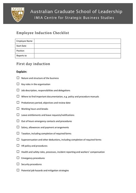 New Employee Induction Checklist Policy And Required Procedures