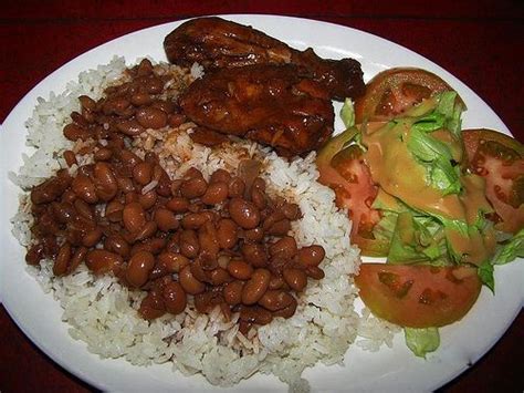 La Bandera The Flag White Rice Beans Meat And Salad Dominican