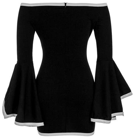 Womens Sexy Off The Shoulder Asymmetric Hem Flare Sleeve Bodycon Mini Dress Black Bodycon Mini