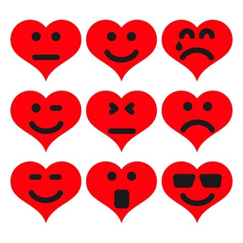 Premium Vector Set Of Nine Cartoon Hearts With Emotions Emoji Icon In
