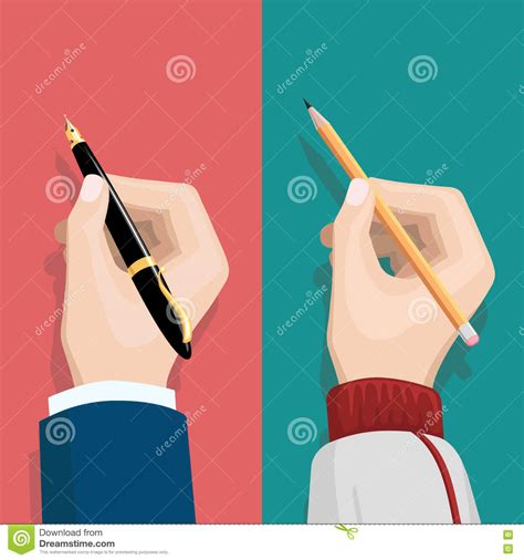 Main Avec Le Crayon Et Le Stylo Illustration De Vecteur Illustration