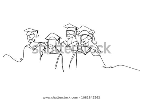 Vetor Stock De Continuous Line Drawing Graduation Students Card Livre