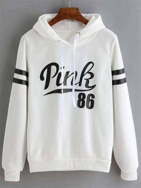Limited time sale easy return. White Drawstring Hooded Letters Print Sweatshirt -SheIn ...