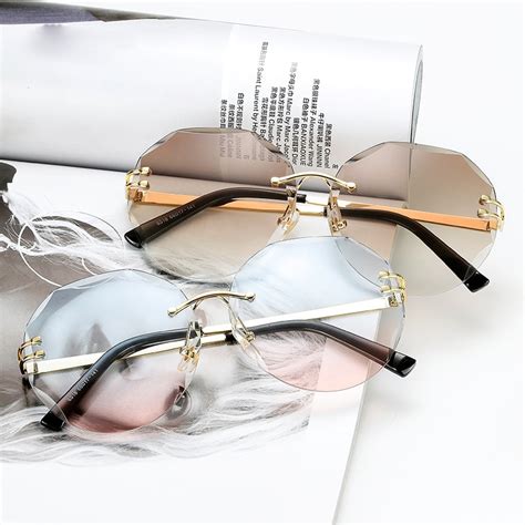 New Brand Design Gradient Sunglasses Women Rimless Cutting Lens Shades Metal Frame Eyewear Uv400