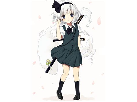 Blue Eyes Gray Hair Katana Konpaku Youmu Petals Purin