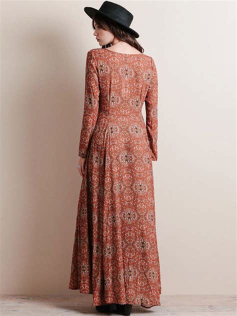 Floral Print Chiffon Maxi Dress Long Sleeve Plus Size