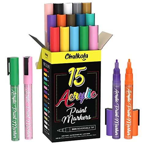 Chalkola 15 Acrylic Paint Pens For Rock Painting Canvas Wood Ceramic Glass Fabric