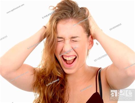 Frustrated Woman Pulling Her Hair Isolated On White Background Stock