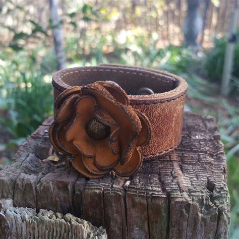Leather Cuff Bracelet Made From Recycled Repurposed Leather Belt With