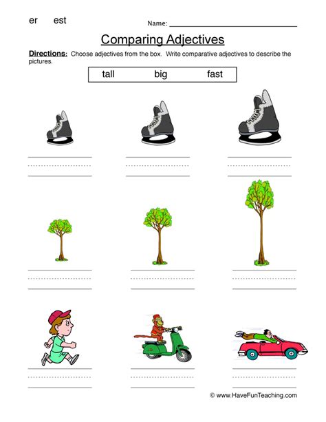 adjective worksheets page     fun teaching