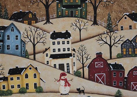 Ravens Bend Folk Art Winter Folk Art Painting Primitive Wood Plate